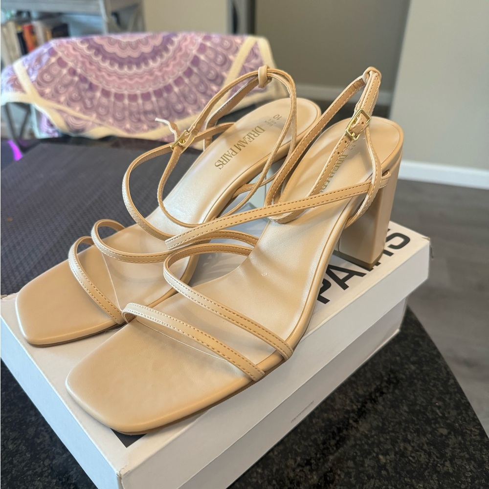 Tan High Heeled Strappy Sandals